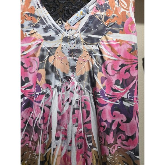 Unity World Wear Y2K Floral Blouse Shirt Sleeveless Women's Small Flowy - Picture 2 of 5